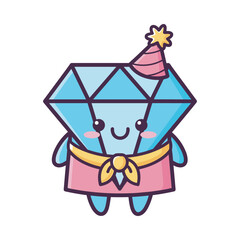 Cute Cartoon Diamond Character with Party Hat