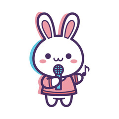 Obraz premium Cute Cartoon Bunny Singing into Microphone Illustration