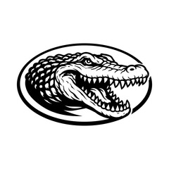Alligator Head Black and White Emblem Illustration for Wildlife Mascot, Sports Logo, Reptile Branding and Powerful Animal Design