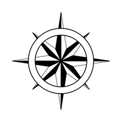 Compass Rose Navigation Symbol Black and White Illustration for Direction, Travel, Maritime Theme, Adventure and Map Design