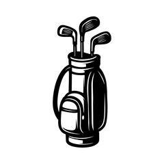 Golf Bag with Clubs Black and White Illustration for Sports Equipment, Golf Training, Tournament Branding and Athletic Design