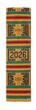 Traditional kente cloth graduation stole with 2026 date