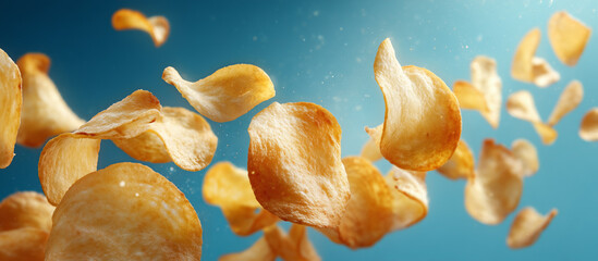 potato chips with blue background