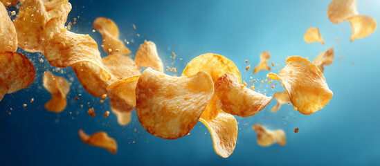 potato chips with blue background