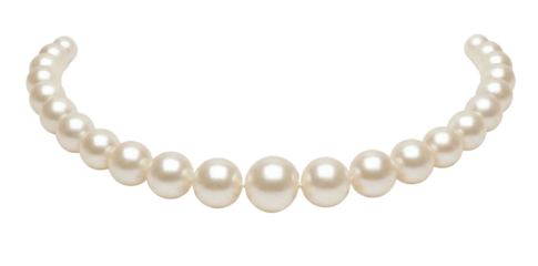 Classic white pearl necklace on light grey background