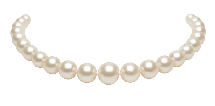 Classic white pearl necklace on light grey background