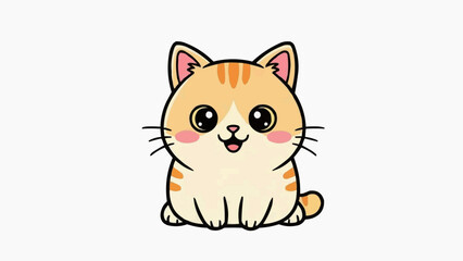 Fototapeta premium Cute cartoon cat vector with simple flat design and happy expression.