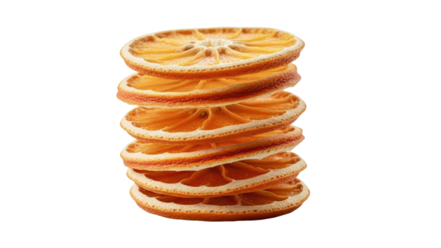 Dried Orange Slices Stacked Layered Color Photo White Background Flat Lay Photography.png - Powered by Adobe