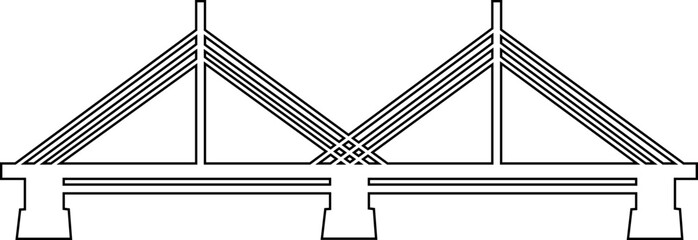 Bridge icon with arch suspension truss viaduct structures in line style, transportation infrastructure outline illustration for city map UI design