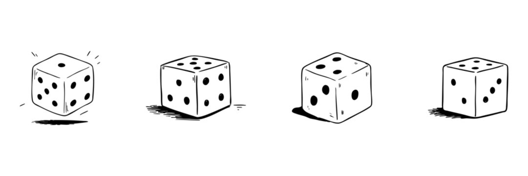 Dice Doodle Sketch Set. Chance, Probability, And Game Strategy In Hand Drawn Style Collection. Illustrative Representation Of Randomness And Luck. Hand Drawn Isolated Vector Illustration