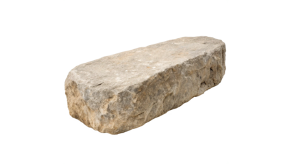 Large stone block lying isolated on transparent background cut out