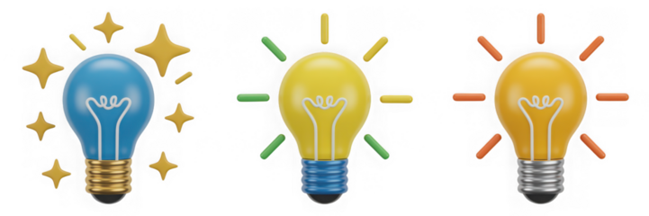 3D Plastic Style Idea Bulb Icon With Star Sparkles On Transparent Background Representing Creative Thought And Innovation