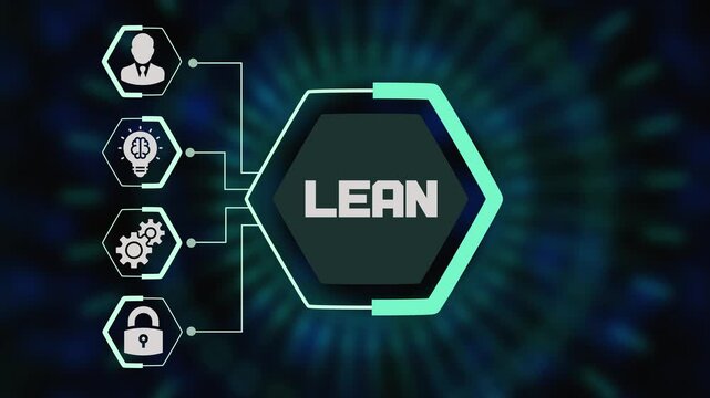  Lean manufacturing concept icons for waste reduction and process optimization in industrial production.