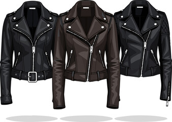Create a kinds of deferent smart girl leathers jacket vector art with white background.