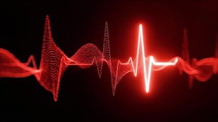 Abstract red waveform illustration showing digital signal processing on a black background - Powered by Adobe
