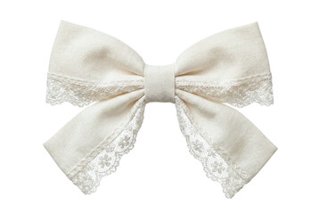 Cream fabric hair bow with delicate lace trim