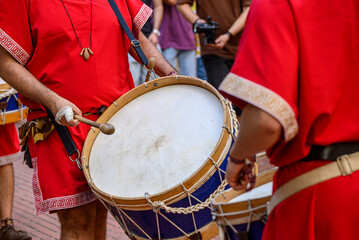 Historical reenactment with Roman soldiers and drums. The Concept of History.