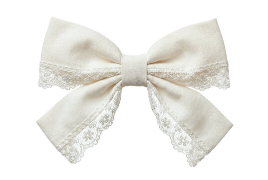 Cream fabric hair bow with delicate lace trim