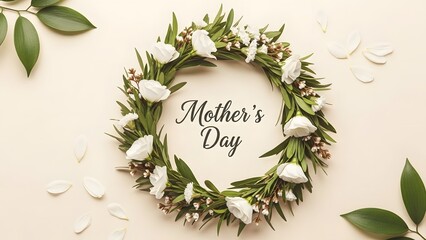 Beautiful mother's day wreath with white flowers and greenery for mom