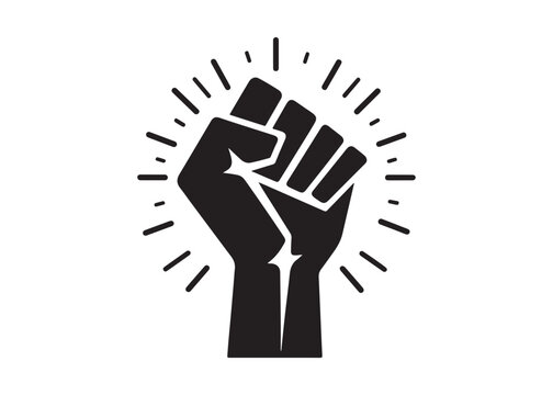 black power hand logo silhouette vector, hand raised fist logo silhouette illustration, black history logo silhouette, black history month logo vector silhouette on white background