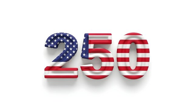 USA 250th Anniversary Semiquincentennial Concept with American Flag Pattern on 3D Numbers