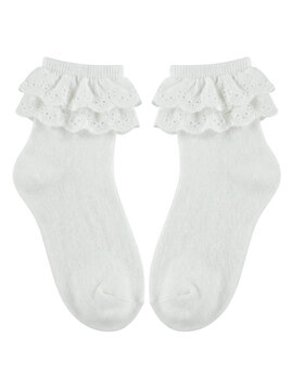 Pair of white ankle socks with eyelet ruffles