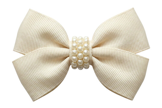 Cream grosgrain hair bow with pearl center bead