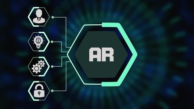  AR augmented reality technology icons for digital virtual overlay and immersive 3D interface design