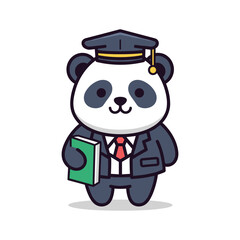 Cute Cartoon Panda Bear in Graduation Cap and Suit