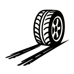 A tire leaving skid marks on the road, in a simple vector style.
