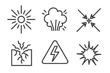 Explosive hazard warning symbols including sunburst shatter and shockwave icons