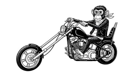 Cool Monkey Biker Riding Chopper Motorcycle Illustration.