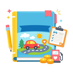 Fototapeta premium illustration of car travel planning book
