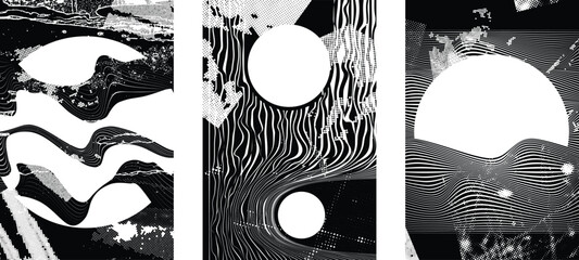 Grungy textured poster layers set. Design element for brochure, social media, posters, flyers. Overlay texture.Textured banner with Distress effect .Vector halftone dots . Screen print texture
