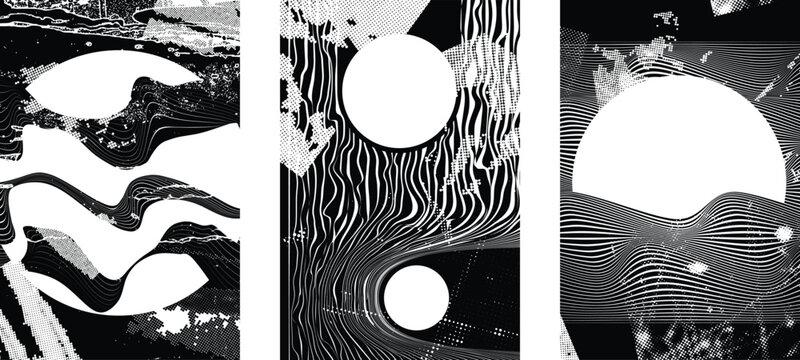 Grungy textured poster layers set. Design element for brochure, social media, posters, flyers. Overlay texture.Textured banner with Distress effect .Vector halftone dots . Screen print texture
