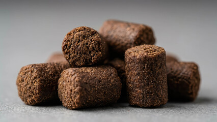 Extreme Macro Salmon Farm Pelleted Feed Showing Texture And Nutrition For Aquaculture Industry Salmon Feed Pellets