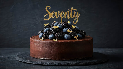 Chocolate 70th Birthday Cake With Fresh Berries And Elegant Seventy Topper Seventy Birthday Dessert