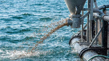 Salmon Farm Pelleted Feed Dispersion System At Sea For Sustainable Aquaculture Presentation