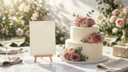 Elegant 70th Birthday Cake With Floral Decoration And Blank Sign Display Elegant Birthday Display