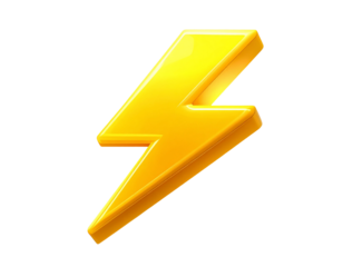 3D Yellow Lightning Bolt with Glow Effect, Electric Power Symbol, Isolated