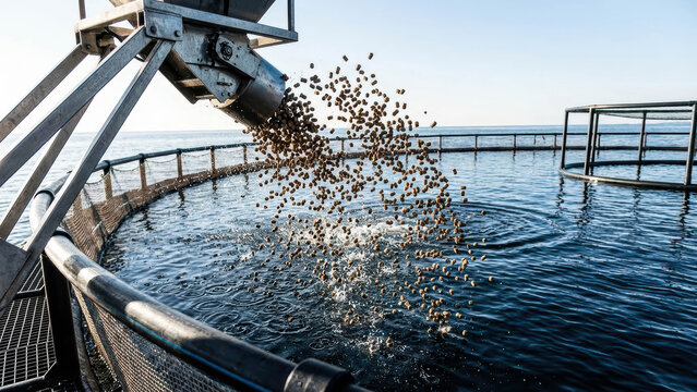 Industrial Pelleted Feed Spreader Machine For Salmon Farm Aquaculture Operations Fish Feed Spreader