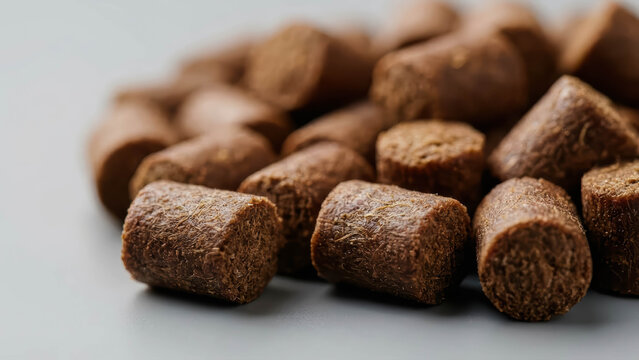 Close Up Salmon Farm Pelleted Feed Stack For Fish Nutrition And Sustainable Aquaculture Pelleted Fish Nutrition