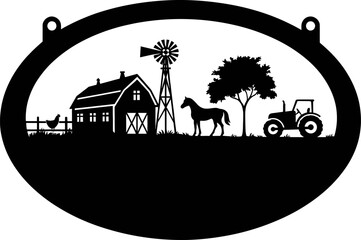 Blank farmhouse sign with horse and tractor. Perfect for ranch decor, sign making, and vinyl stickers.