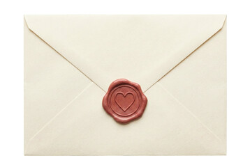 Cream paper envelope with red heart wax seal