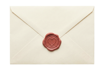 Cream paper envelope with red heart wax seal