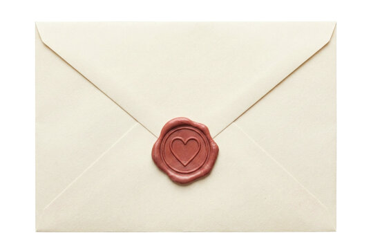 Cream paper envelope with red heart wax seal