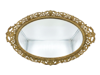 Ornate gold filigree mirror vanity tray isolated
