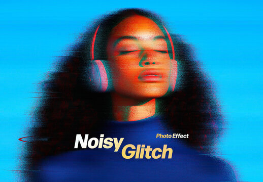 Noisy Glitch Photo Effect Mockup