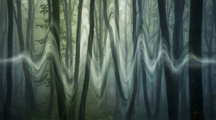 Sound waves pulsating through misty forest nature photography enchanting atmosphere serene environment