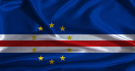 Cape Verde flag with cloth textured background. National flag of Cape Verde with realistic texture